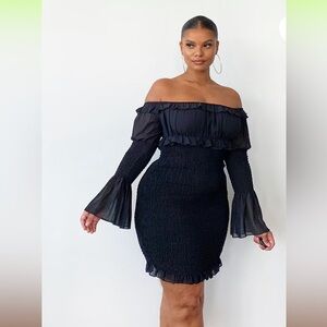 Pretty Little Thing Black Chiffon Shire Body-con Dress, Women’s Size 26 NWT